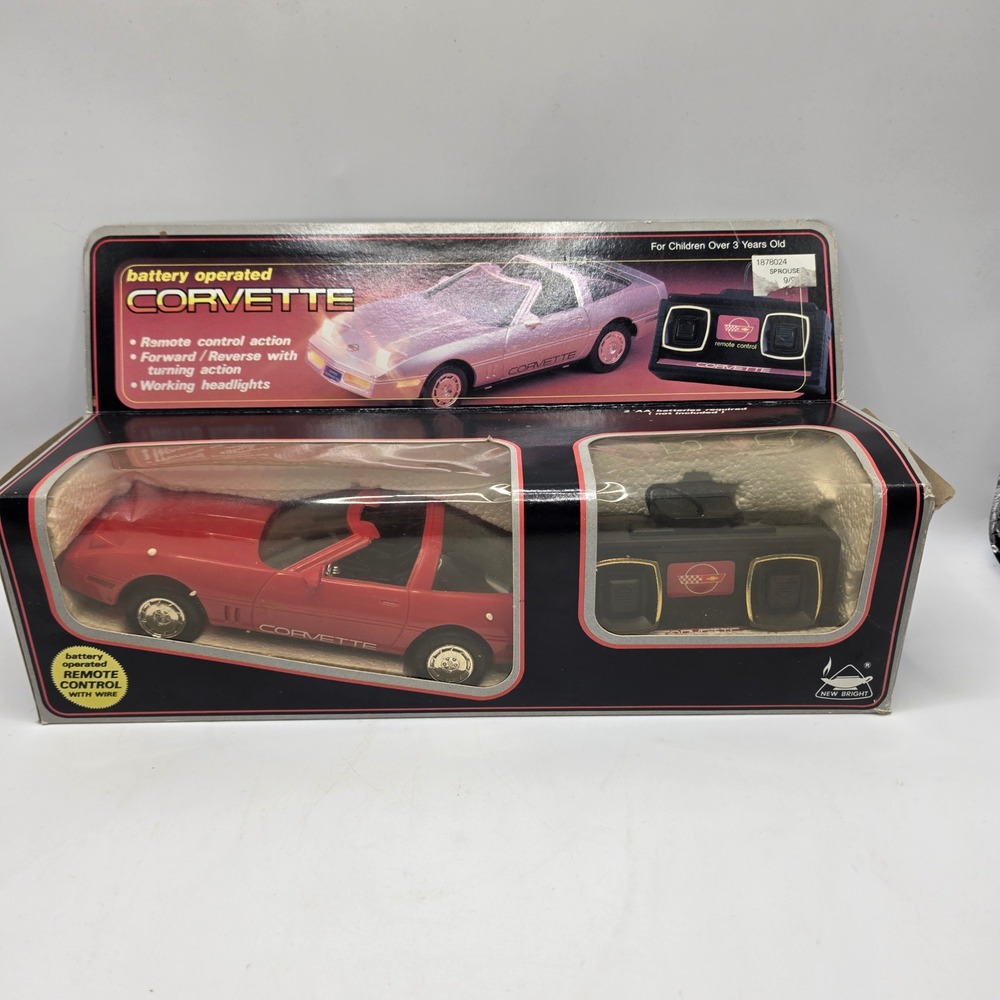 New Bright Corvette RC Car‎ Kids Red 1985 Vintage No. 217 Wired Remote 80s Toy